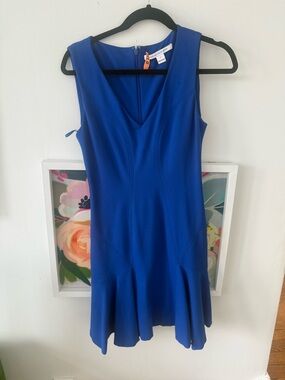 Diane Von Furstenberg Cobalt Blue Sleeveless V-Neck Fit-and-Flare Midi Dress